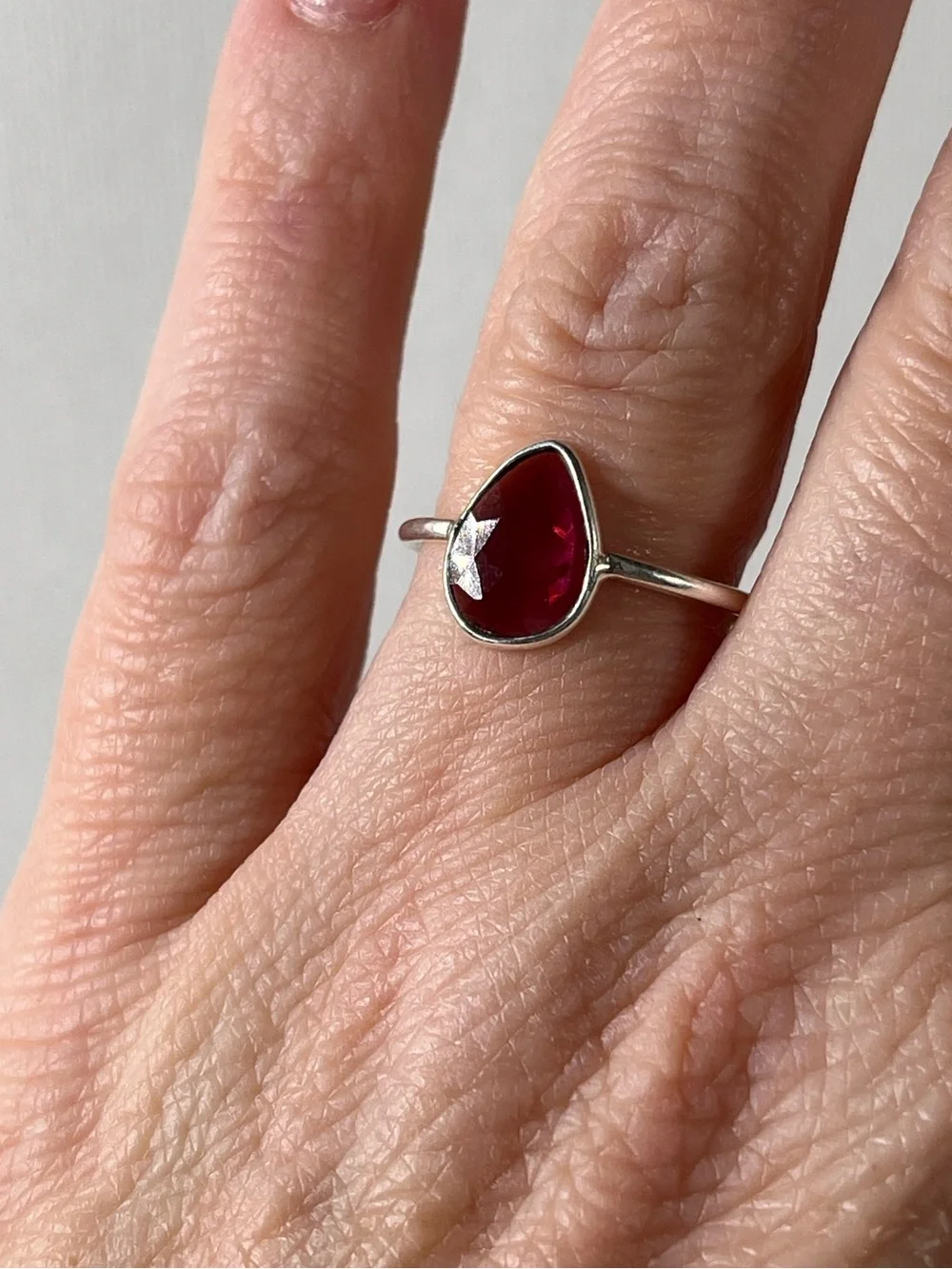 Solid Sterling Silver 925 Ruby Corundum Gemstone Flat Stacker Ring Size 7